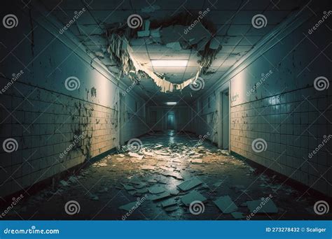 Creepy Corridor In Abandoned Hospital Scary Underground Passage In Old