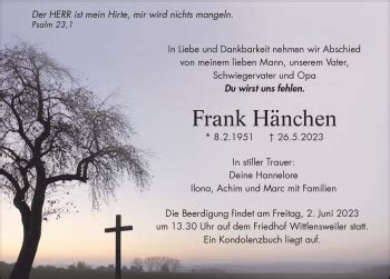 Traueranzeigen Von Frank H Nchen Schwarzw Lder Bote Trauer