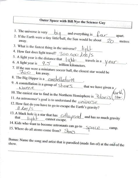 Bill Nye Atoms Worksheet Answers Bill Nye Ets And Meteors Worksheet