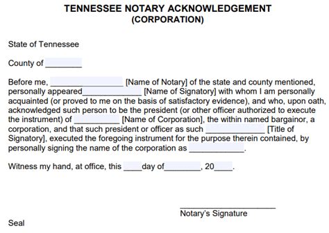 Free Tennessee Notary Acknowledgement Forms Pdf Word