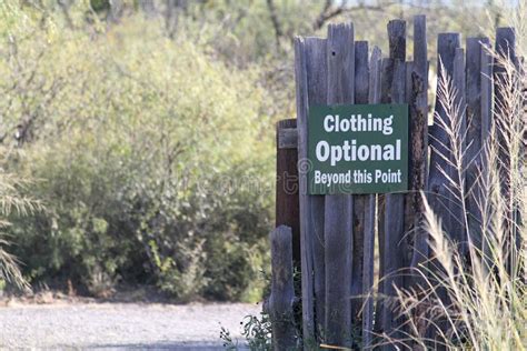 Clothing Optional Beyond This Point Sign On A Wood Fence Stock Photo Image Of Sign Naked