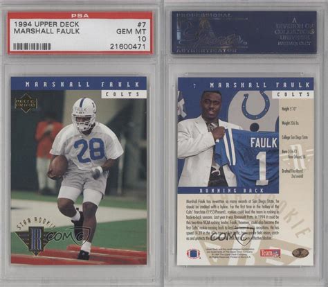 1994 Upper Deck 7 Marshall Faulk Psa 10 Indianapolis Colts Rookie