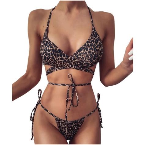 Bikini Ensemble de léopard pour femme Maillot de bain deux pièces Soutien gorge rempli Maillots