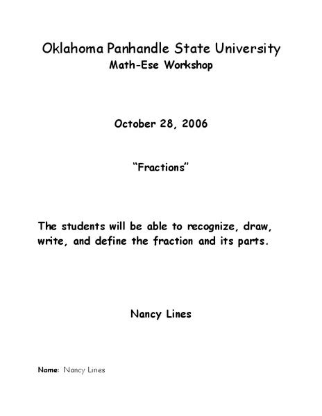 Fractions Lesson Plan For 4th Grade Lesson Planet