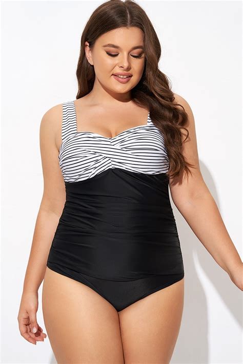 Black Stripe Wide Straps One Piece Swimsuit Meetcurve Meetcurve