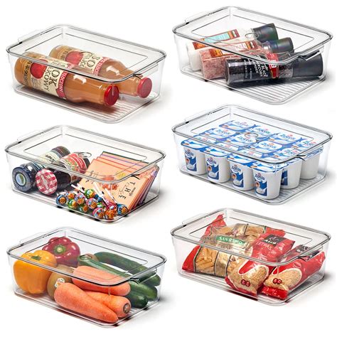 Buy Ezoware 6 Pack Lidded Stackable Clear Refrigerator Organiser Bins