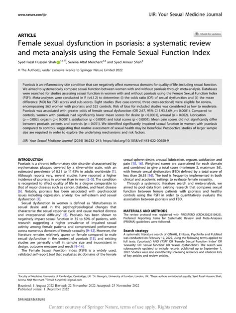 Female Sexual Dysfunction In Psoriasis A Systematic Review And Meta