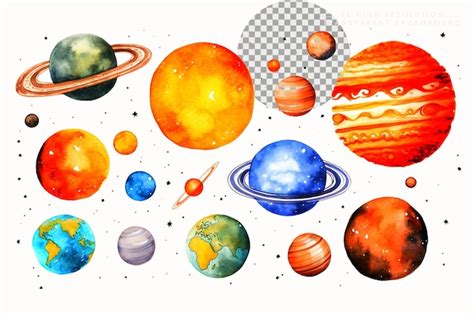 Premium Psd Solar System Fantasy Illustration Watercolor Png Color On