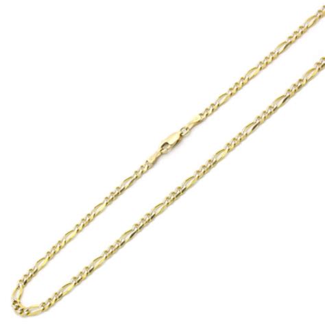 Men Women K Yellow Gold Chain Mm Concaved White Pave Figaro Chain