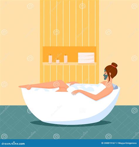 A Woman Takes A Bath With A Mask On Her Face Home Spa Salon A