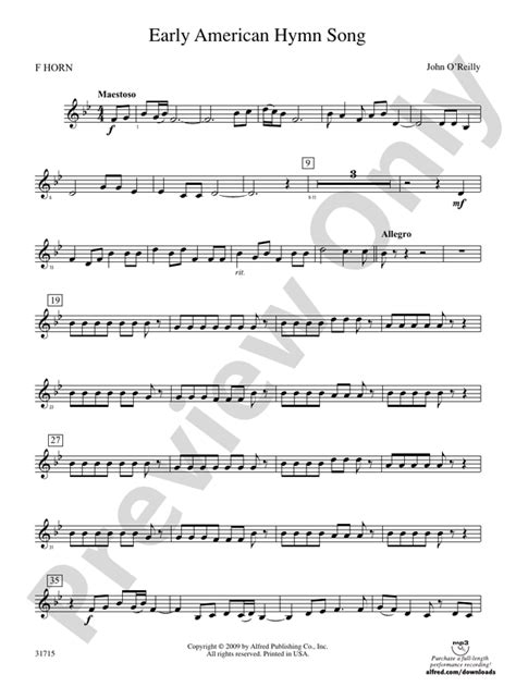 Early American Hymn Song 1st F Horn 1st F Horn Part Digital Sheet Music Download