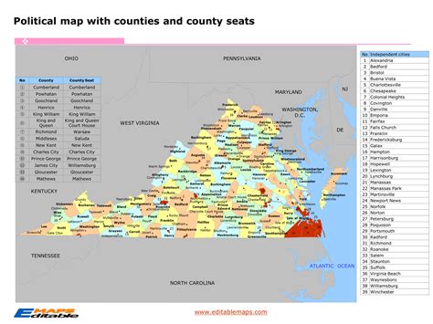 Virginia county map - Editable PowerPoint Maps