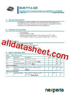 BUK7Y12 40E データシート PDF Nexperia B V All rights reserved