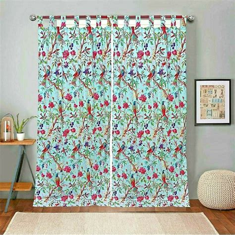 Pair Of Bird Print Velvet Curtains Draperies Pastoral Style Etsy