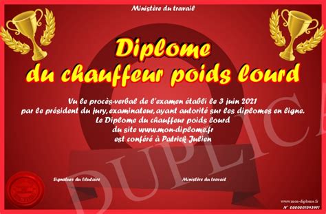 Diplome Du Chauffeur Poids Lourd