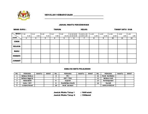 Template Jadual Waktu Kosong Boleh Edit Jadual Bertugas Harian Tahun 1 Download School Work