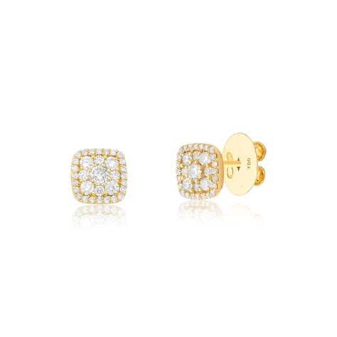 Brinco Stud Quadrado De Diamantes Ouro Flowers Classy Coliseu