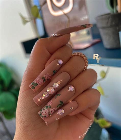 50 Pretty Floral Nail Designs Rose Nude Nails Coffin I Take You