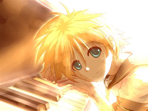 All Male Aqua Eyes Blonde Hair Close Hirobakar Instrument Kagamine Len