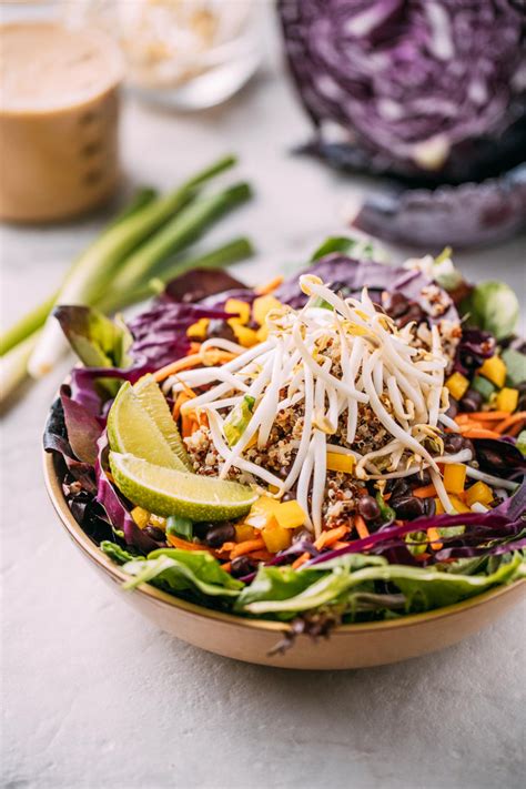 Asian Quinoa Salad Bowl With Easy Thai Peanut Dressing Recipe Veeg