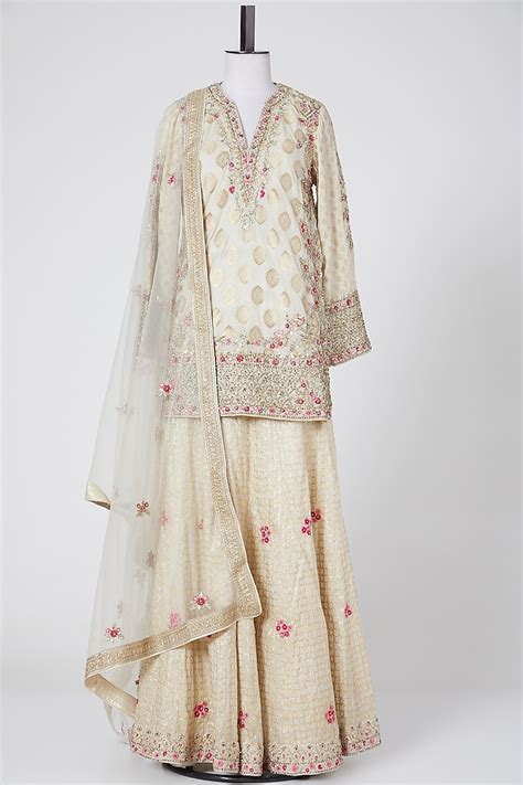 Off White Embroidered Sharara Set Design By Nitika Gujral At Pernias