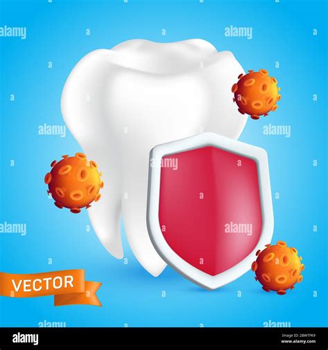 Concepto De Atención Dental Diente Humano Limpio Y Sano Protegido Por Un Escudo Que Refleja