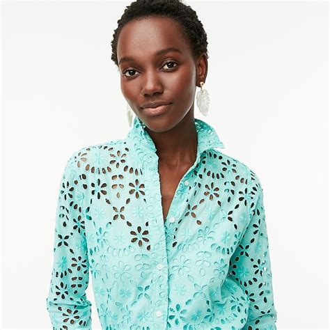 J Crew Long Sleeve Button Up Shirt In Embroidered Eyelet For Women