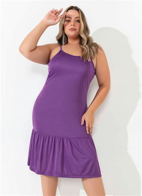 Vestido Roxo Com Babado Plus Size Marguerite