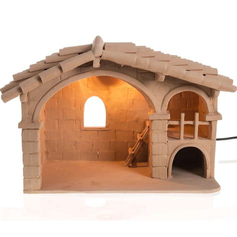 Casita Natural Iluminada Para El Pesebre En Terracota Venta Online