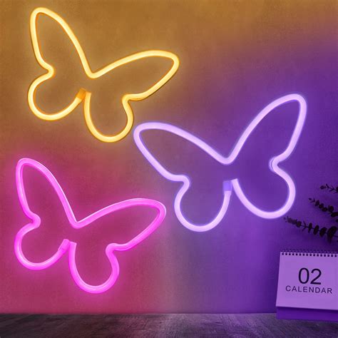 Brightdeck 3 Pcs Butterfly Neon Signs Neon Light For Bedroom Usb Or 3 Aa Battery