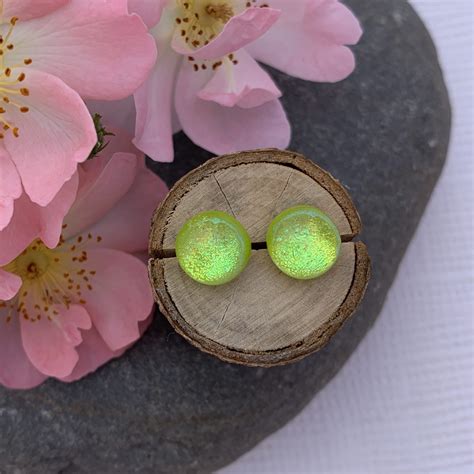 Small Lime Green Stud Earrings Jolaglass