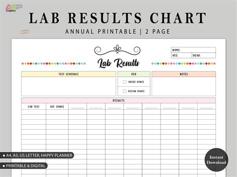Medical Lab Test Results Chart Printable Chart to Monitor Blood Test