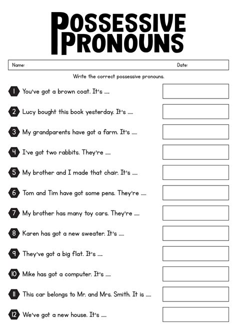 Worksheet For Possessive Pronoun