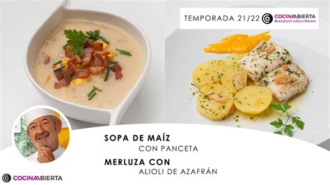 CREMA de MAÍZ Y MERLUZA con alioli de azafrán Cocina Abierta de