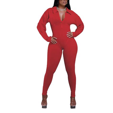 Wholesale Women Fashion Sexy V Neck Tight Stitching Long Sleeve Jumpsuits