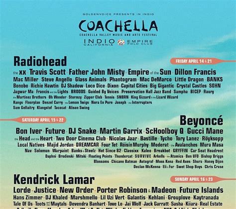 The Coachella 2017 Lineup Is Out: Beyoncé, Kendrick Lamar & Radiohead ...