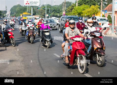 Ho Chi Minh City Vietnam Traffic Jams And Congestion Helmet Dray And Colorful People About