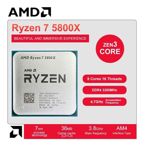 AMD Ryzen 7 5800X CPU: 3.8GHz, 8 Core, 16 Thread AM4 Processor For ...