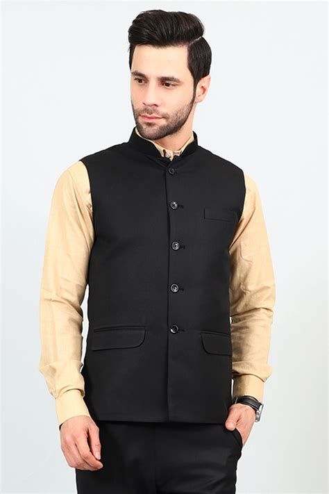 Buy Wintage Mens Poly Viscose Black Modi Nehru Jacket Black