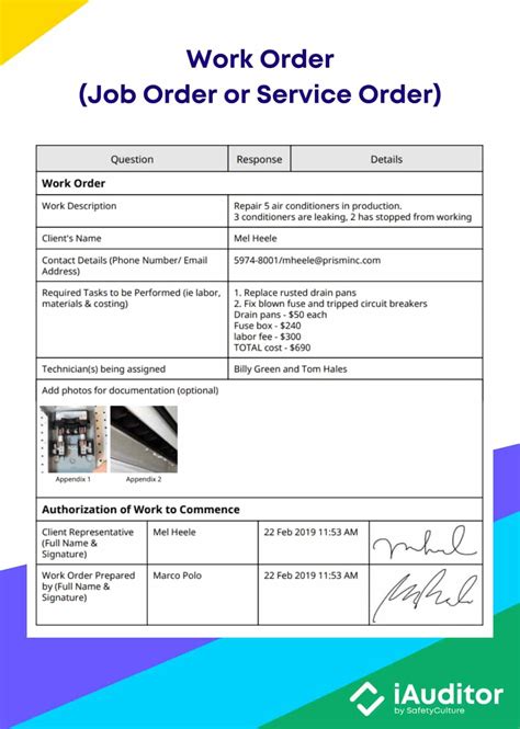 Work Orders What They Are And What They Look Like Template Keys2theciti Affiliates Guides