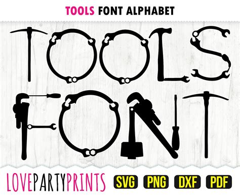 Tools Font Svg Dxf Png Pdf Tool Alphabet Letters Work Etsy Singapore