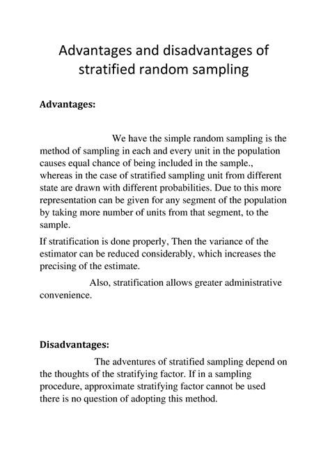 Advantages And Disadvantages Of Stratified Random Sampling Advantages