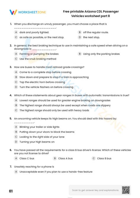 Free Printable Arizona Cdl Passenger Vehicles Worksheet Part 2