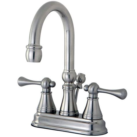 Kingston Brass Restoration 4 In Centerset 2 Handle Bathroom Faucet With Brass Pop Up In Brushed