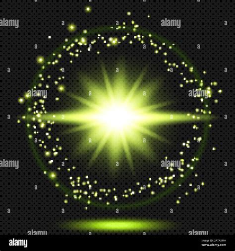 Green Shine Starburst Flare Flash With Sparks And Halo Effect On