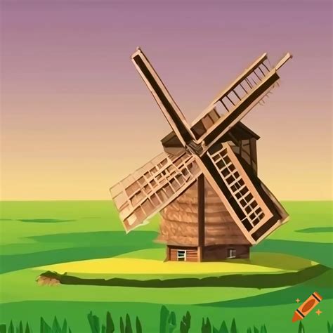 Elegant Wooden Windmill In A Bright Meadow Field Without Blades On Craiyon