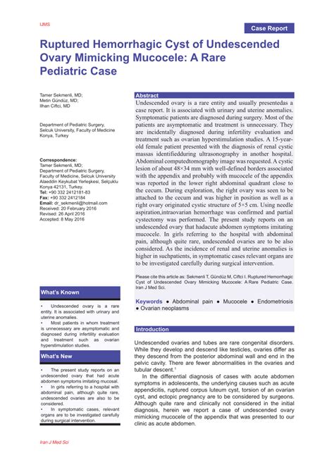 (PDF) A Rare Pediatric Case: Hemorrhagic Cyst Rupture of The ...