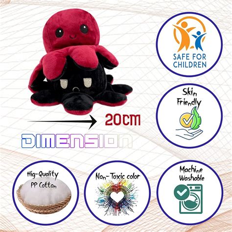 Reversible Octopus Plush Large Wine Red Black 20cm Moody Octopus