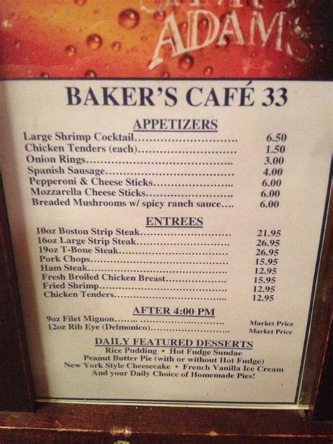 Menu At Bakers Cafe Canton