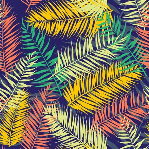 Seamless Pattern Of Tropical Palm Leaves Vector Illustration Flat